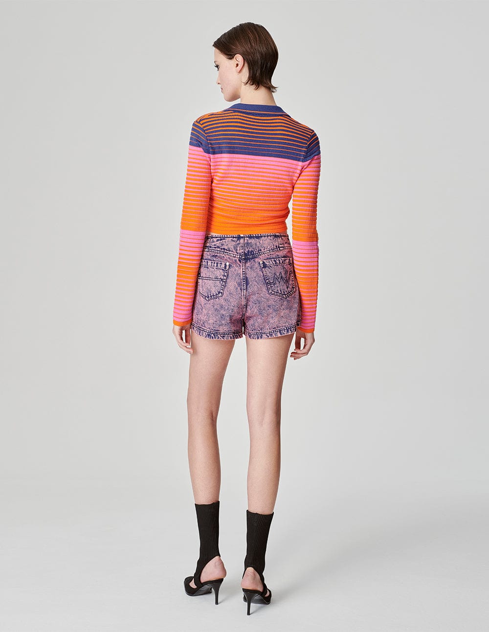 Women's Contrast Colour Small V-Neck Striped Sweater