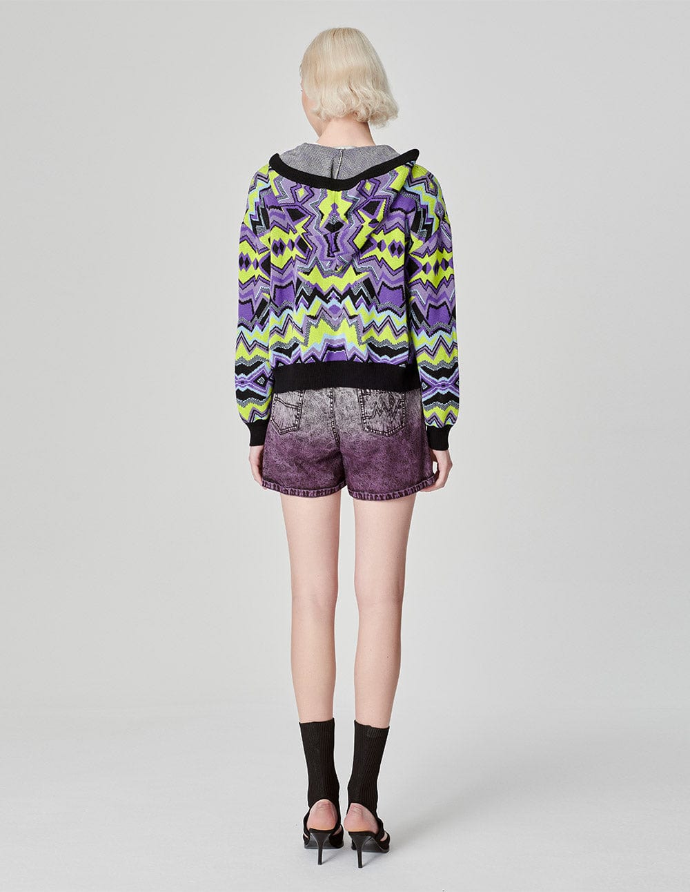 Women's Geometric Jacquard Hooded Knitted Jacket