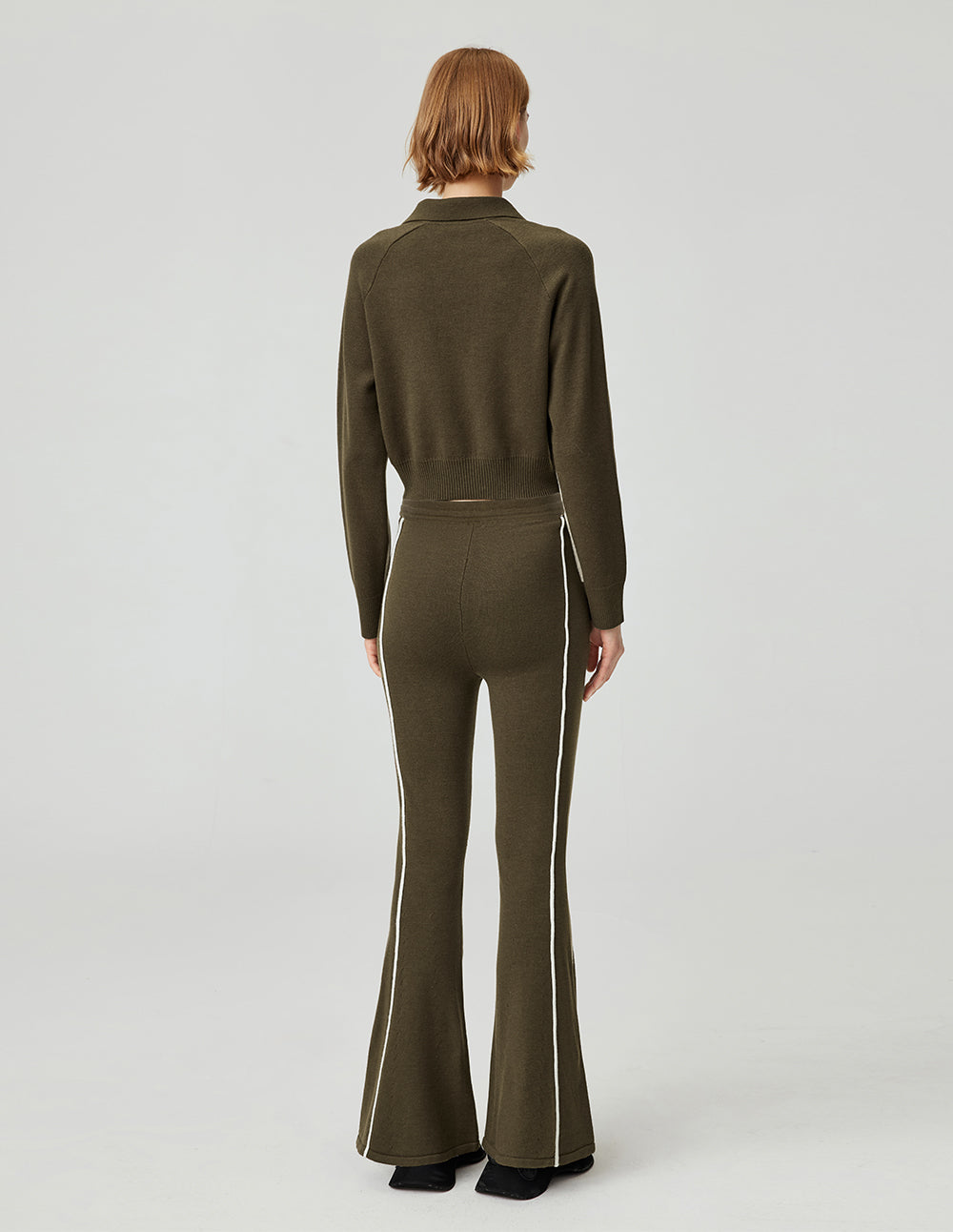 MF gray olive green contrast side stripes versatile loose knit wide-leg pants