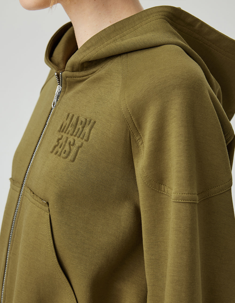 MF Pleated Ruffled Olive Green Threaded Sweatshirt