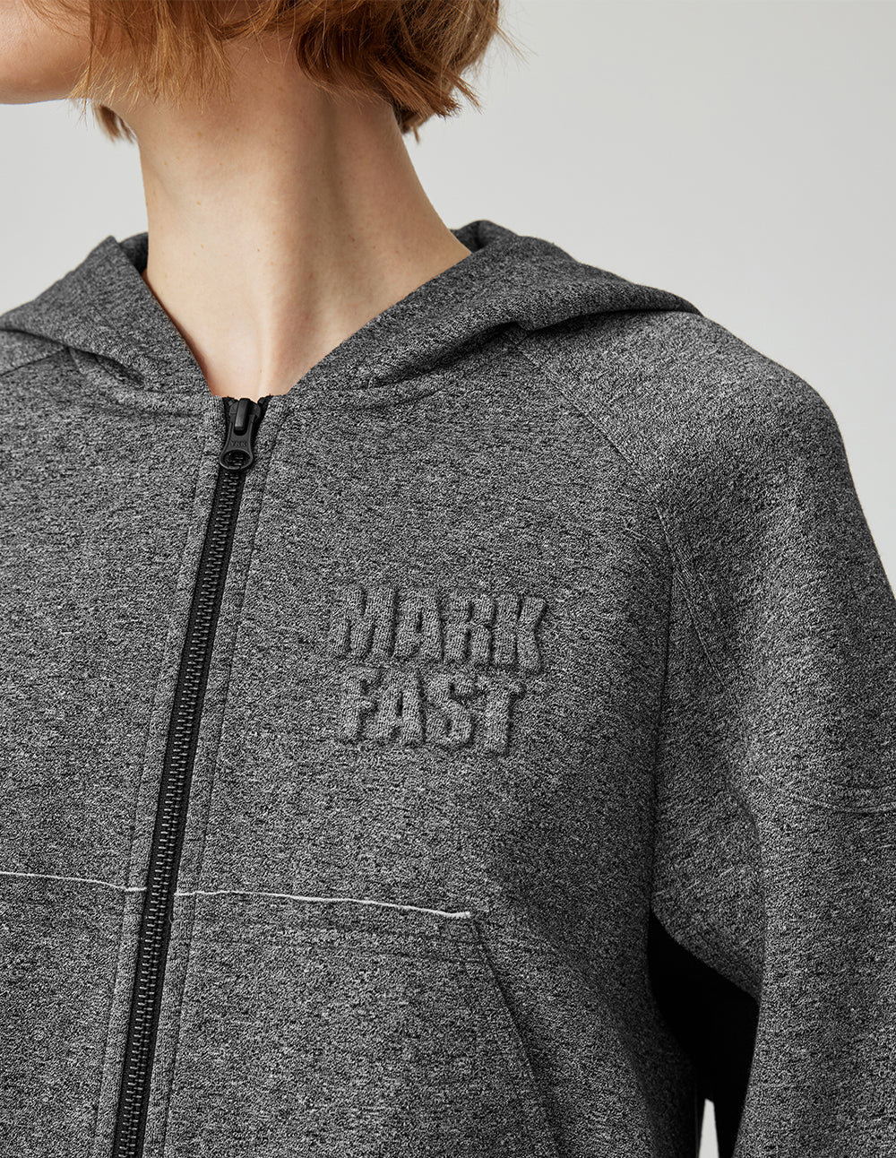 MF floral grey contrast elastic thread hooded zip-up sweatshirt jacket