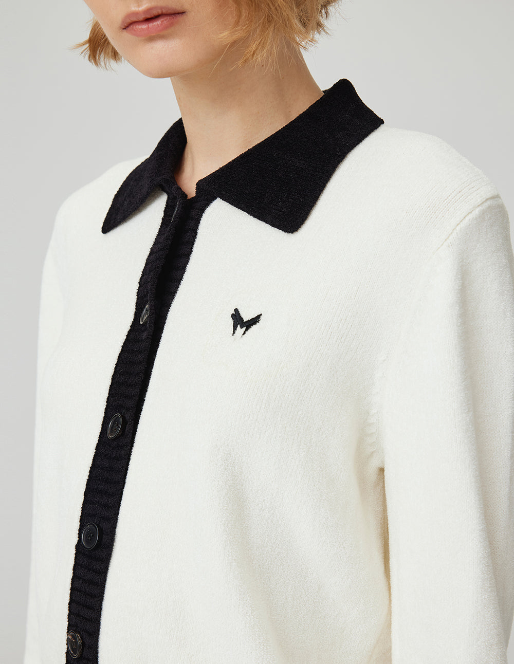 MF Loose Versatile Lapel Polo Style Beige Knitted Pullover