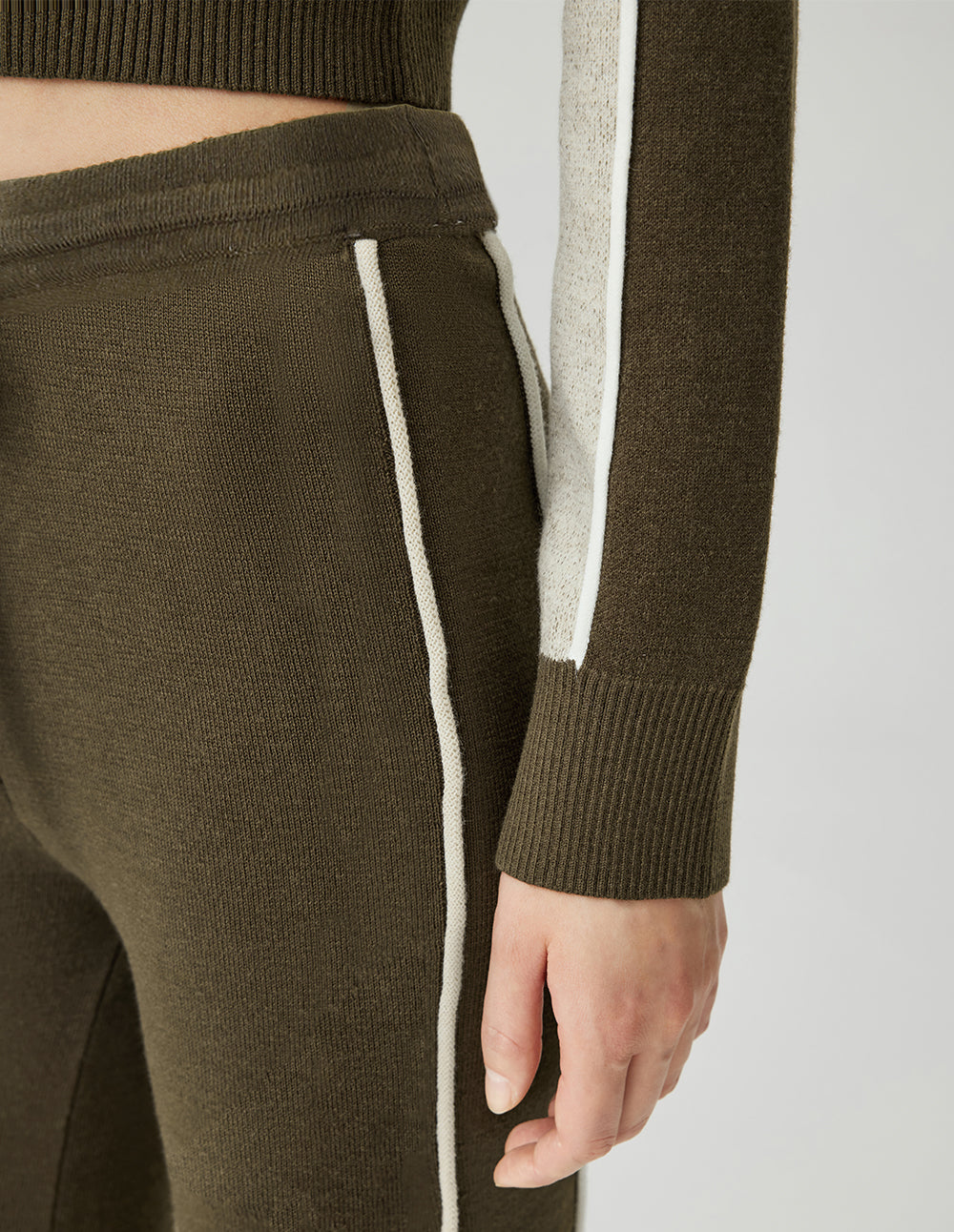 MF gray olive green contrast side stripes versatile loose knit wide-leg pants