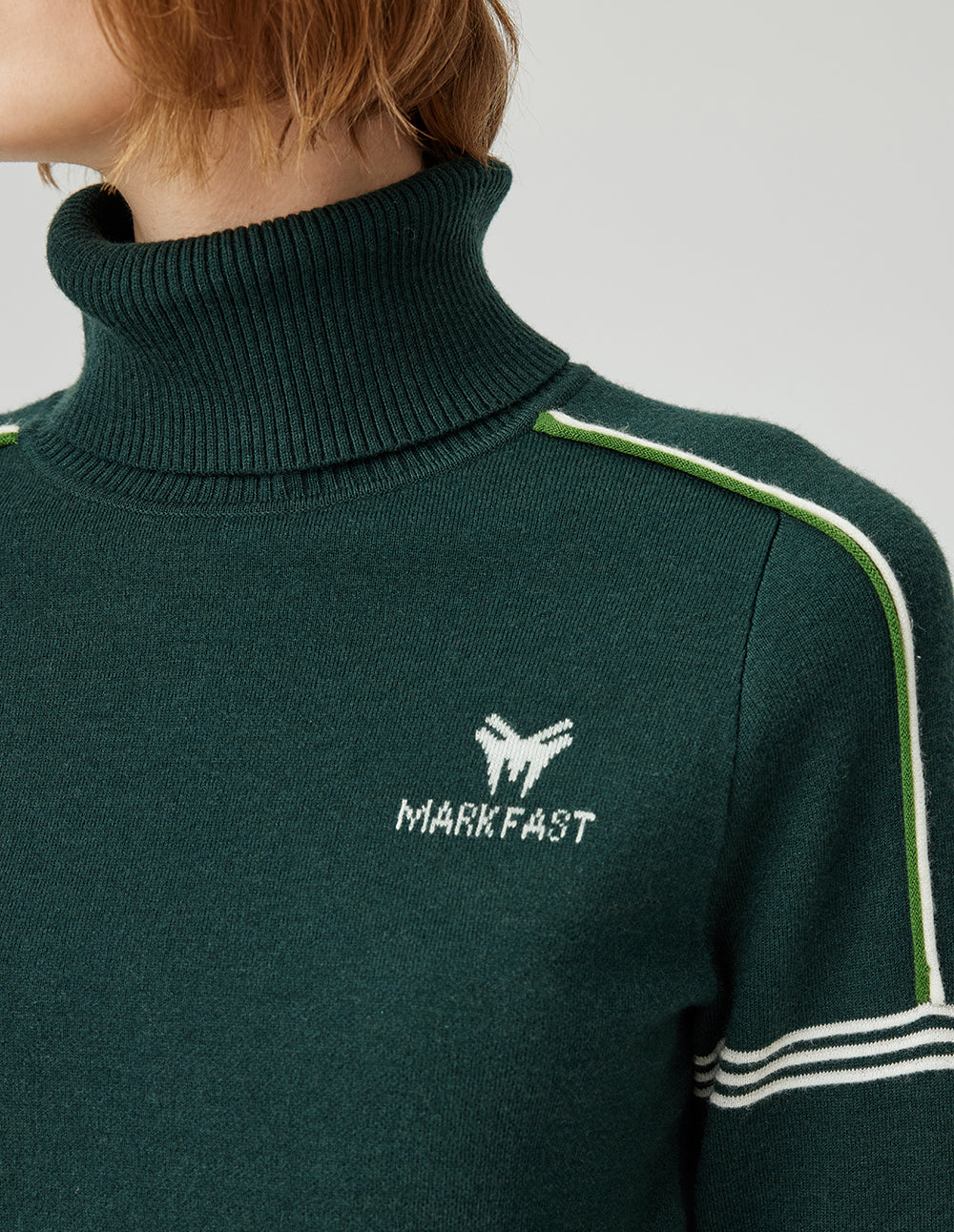 MF Retro Deep Sea Green Color Block Design High Neck Loose Knit Pullover