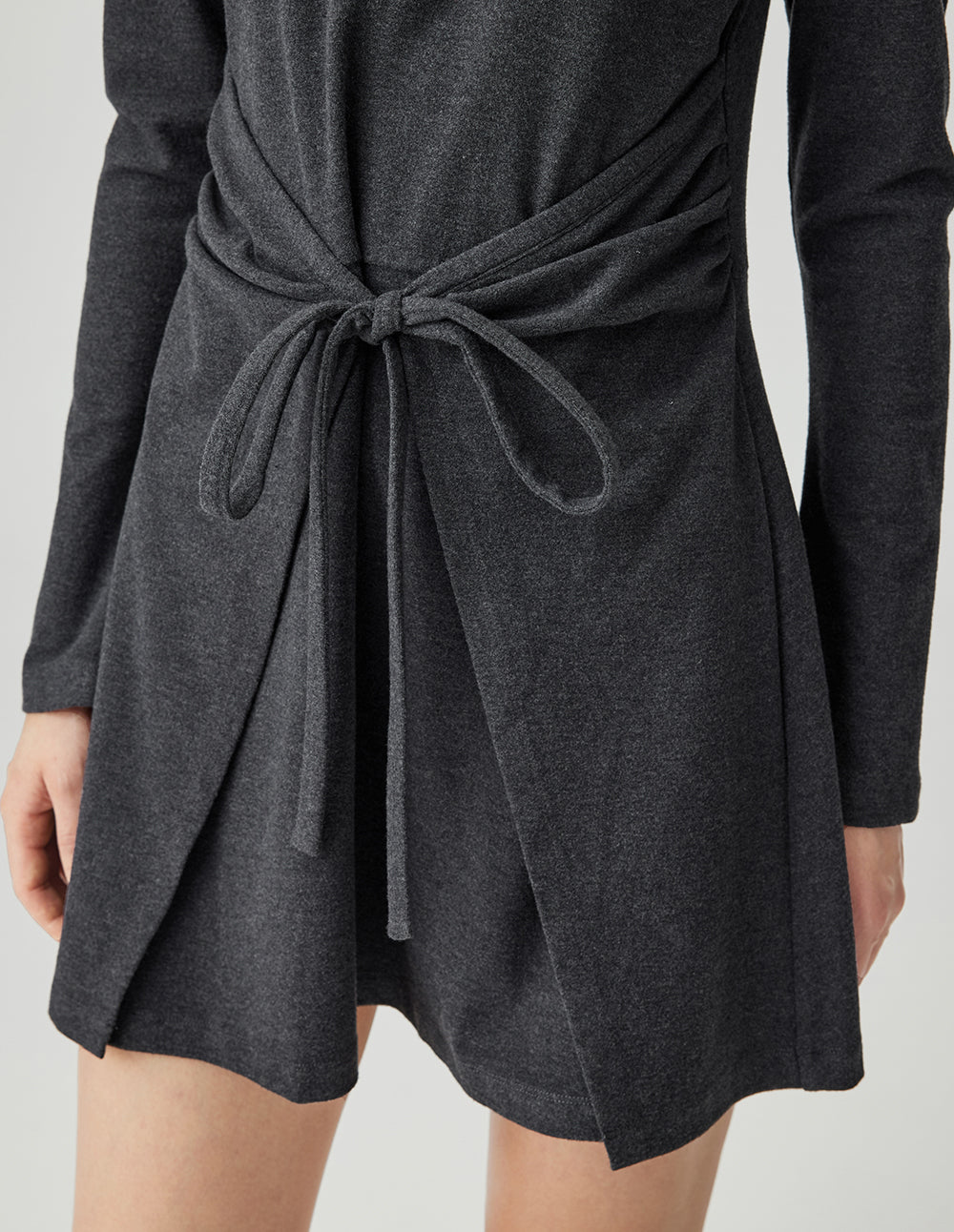 MF Hooded, Flared Design Dark Gray A-line Long Dress