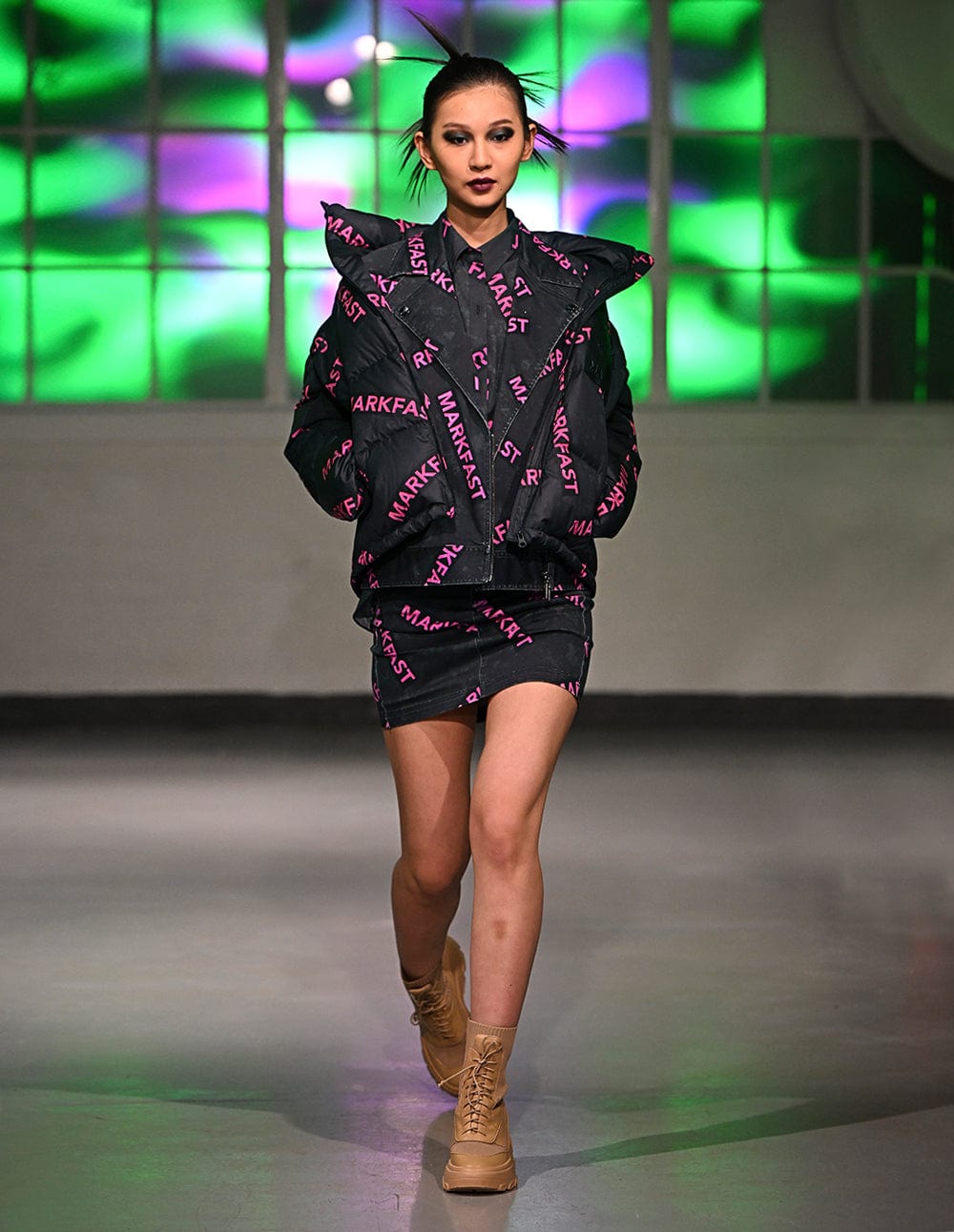 Runway Neon Logo Print Skirt