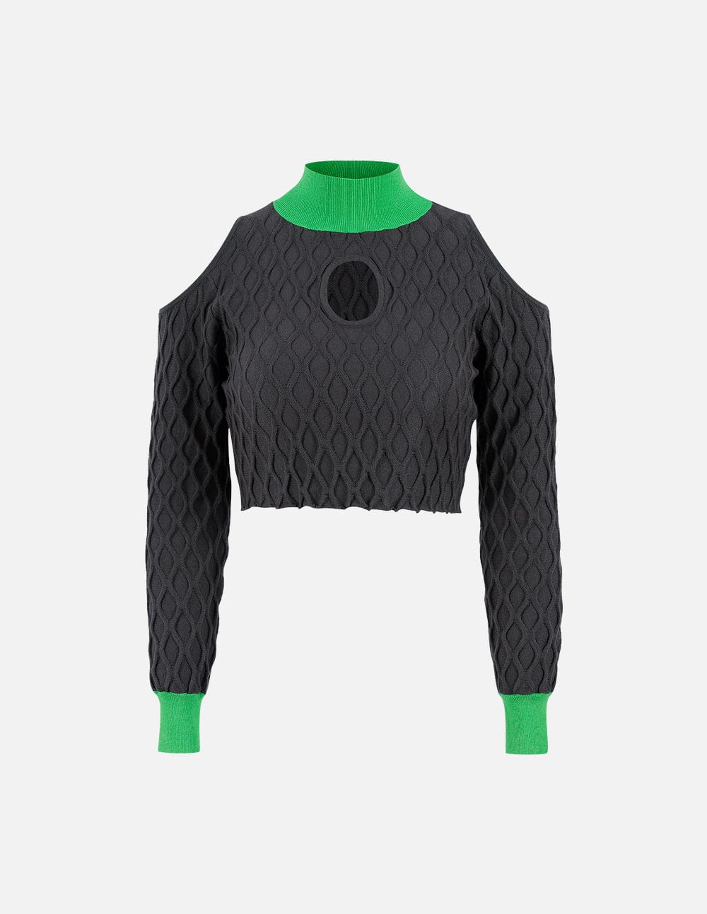 Women's Off-Shoulder Colourblock Cropped Knit Sweater