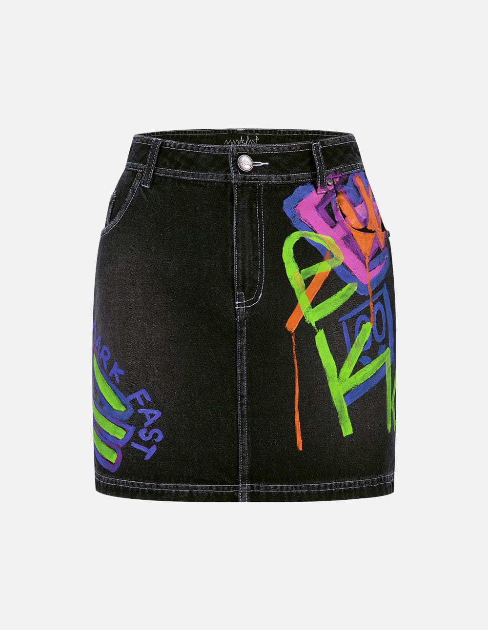 Graffiti Print Denim Short Skirt