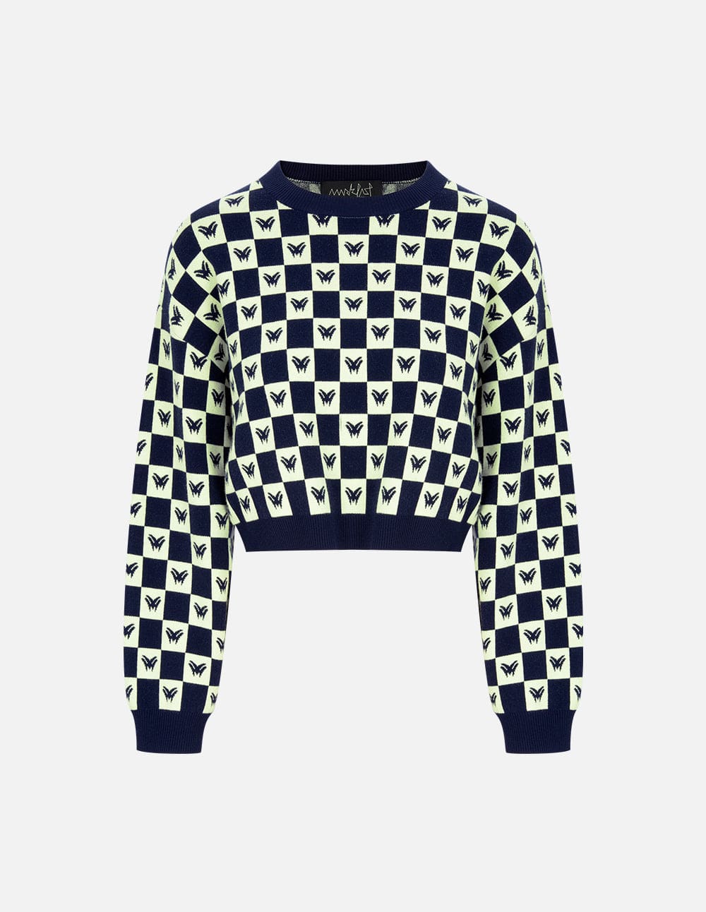 Women's Blue And Green Checkerboard Knit Sweater