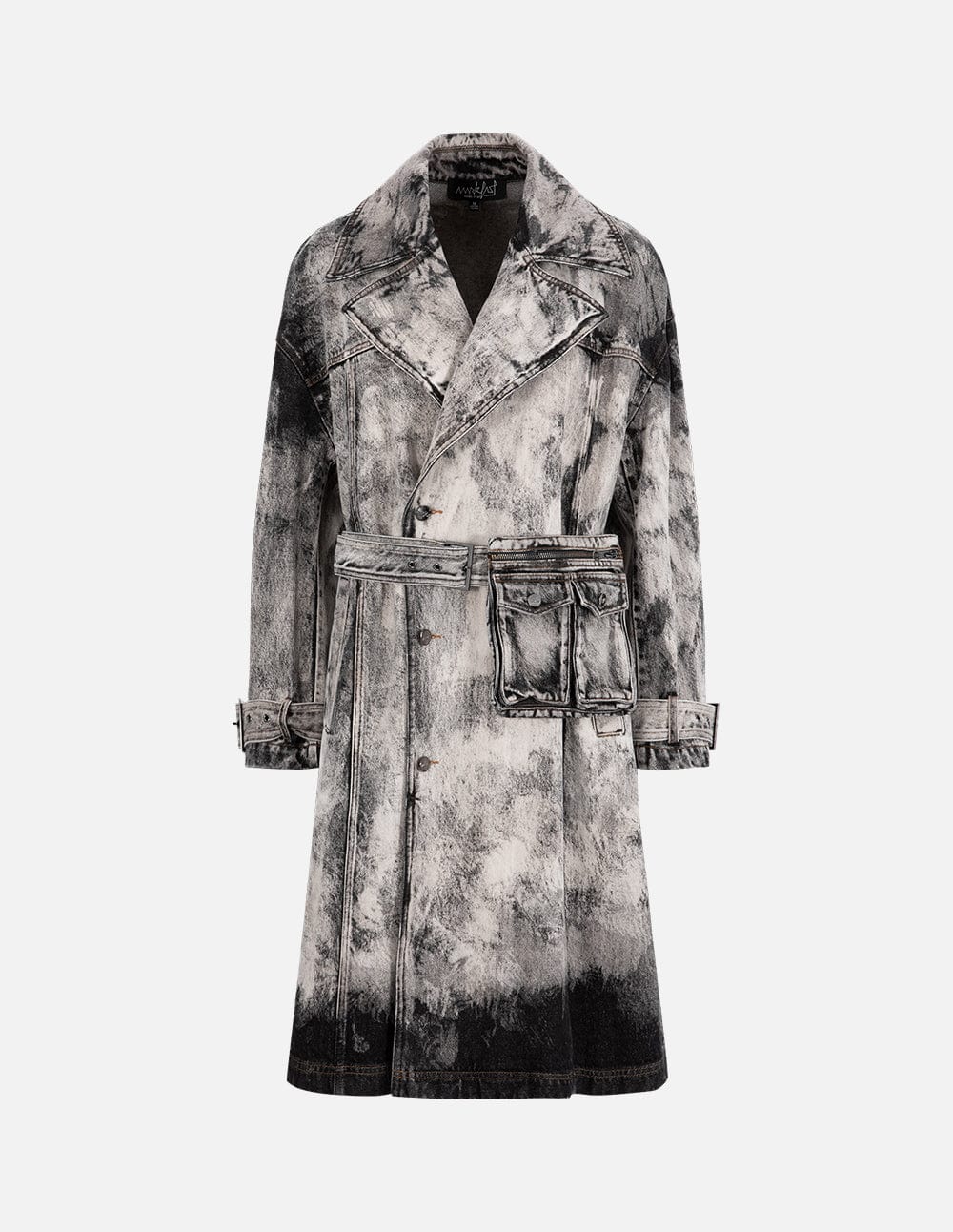 Unisex Lace-Up Belted Bleached Washed Denim Coat