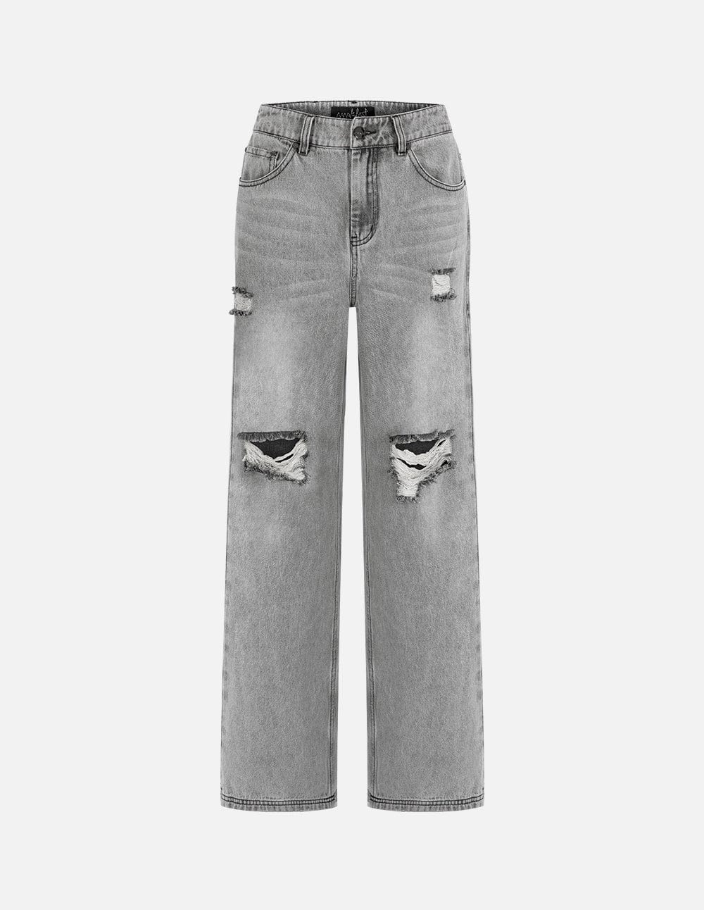 Women's Ripped Light Grey Straight Leg Jeans