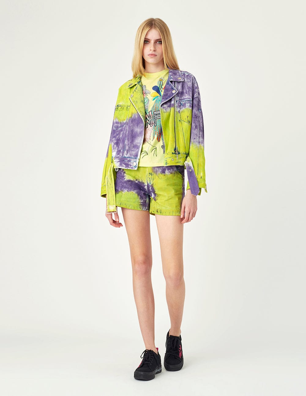 Tie-Dyed Denim Biker Jacket