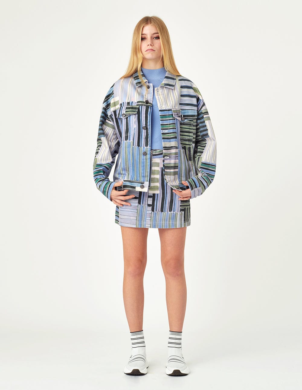 Women Patchwork Pattern Denim Jacket