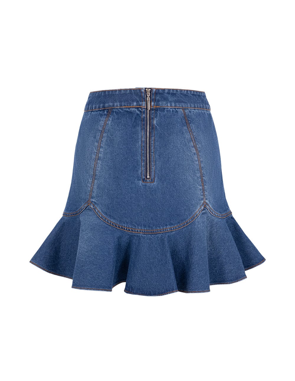 Women's Blue Wavy Trim Flared Denim Skirt