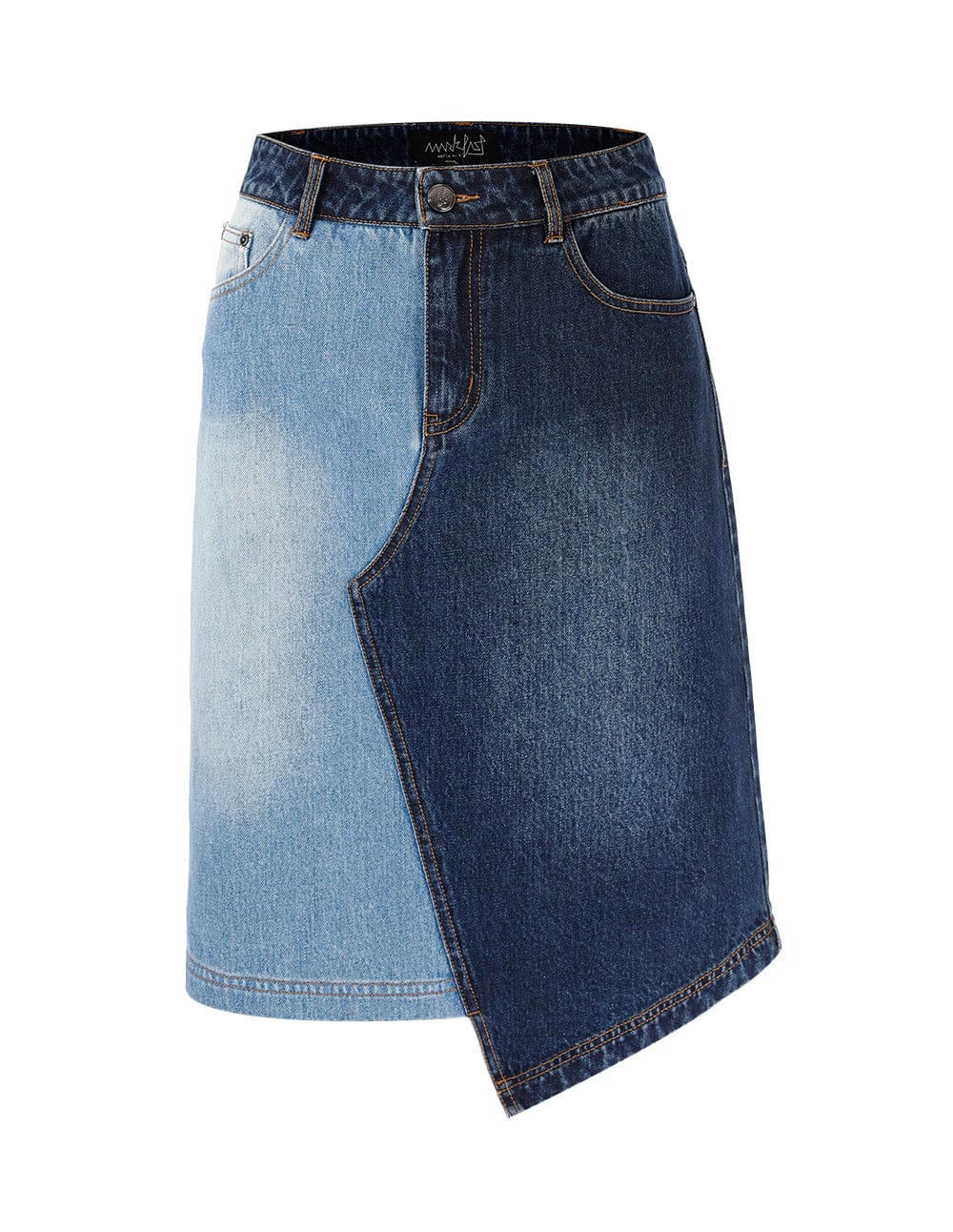 Women Color Block Asymmetric Denim Skirt