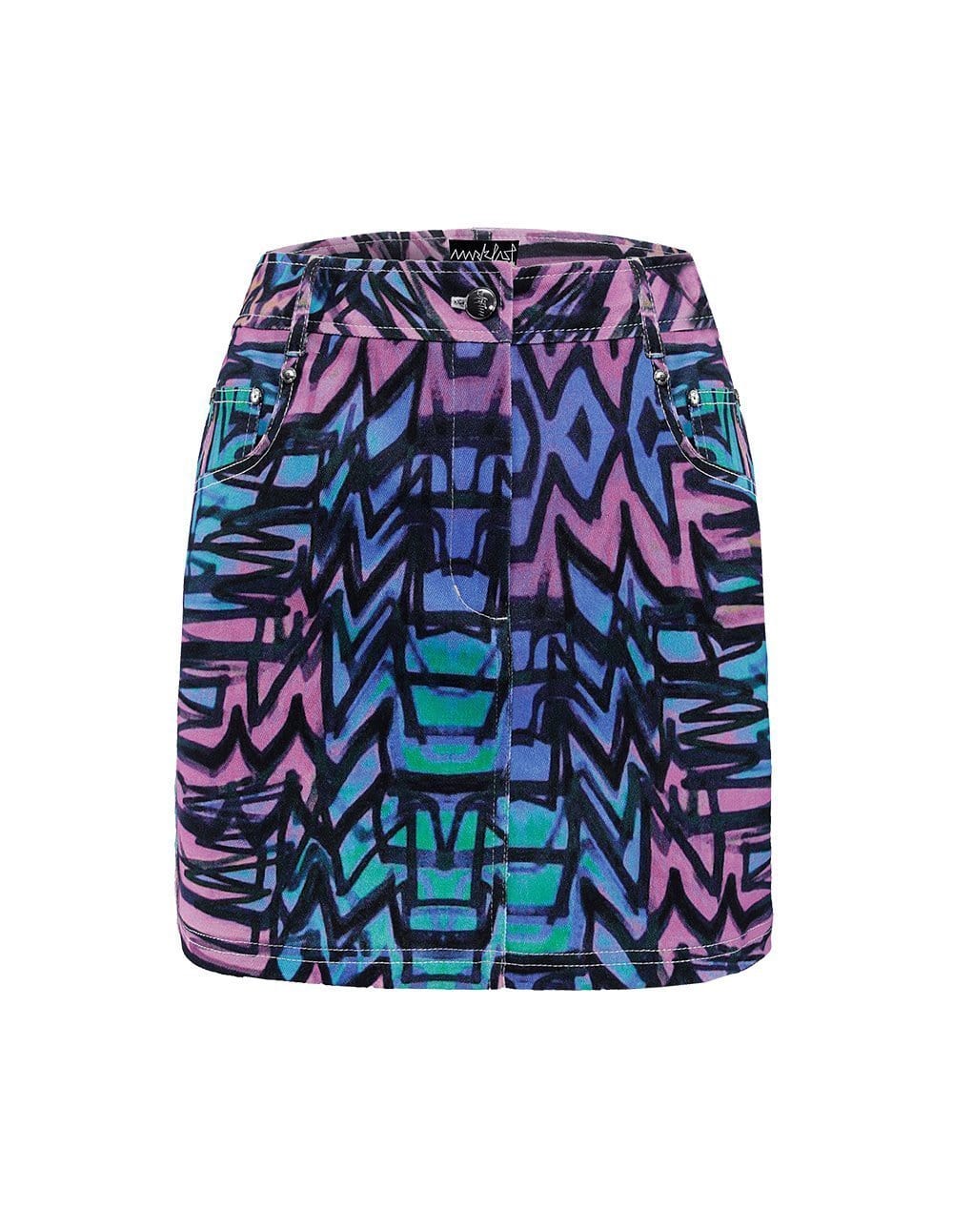 Women Pattern Washed Denim Mini Skirt