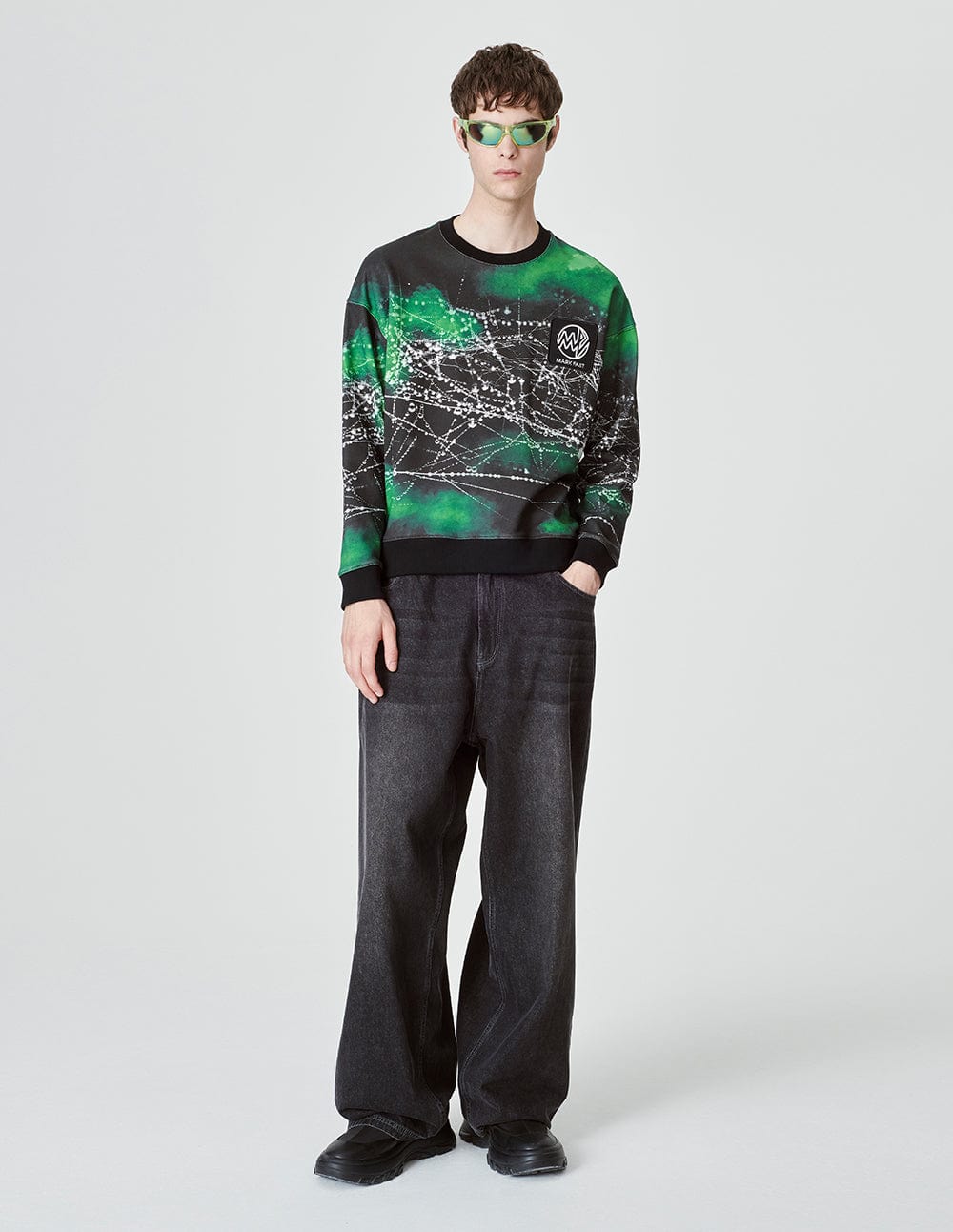 Couple Style Black Positioning Printed Cotton Sweater