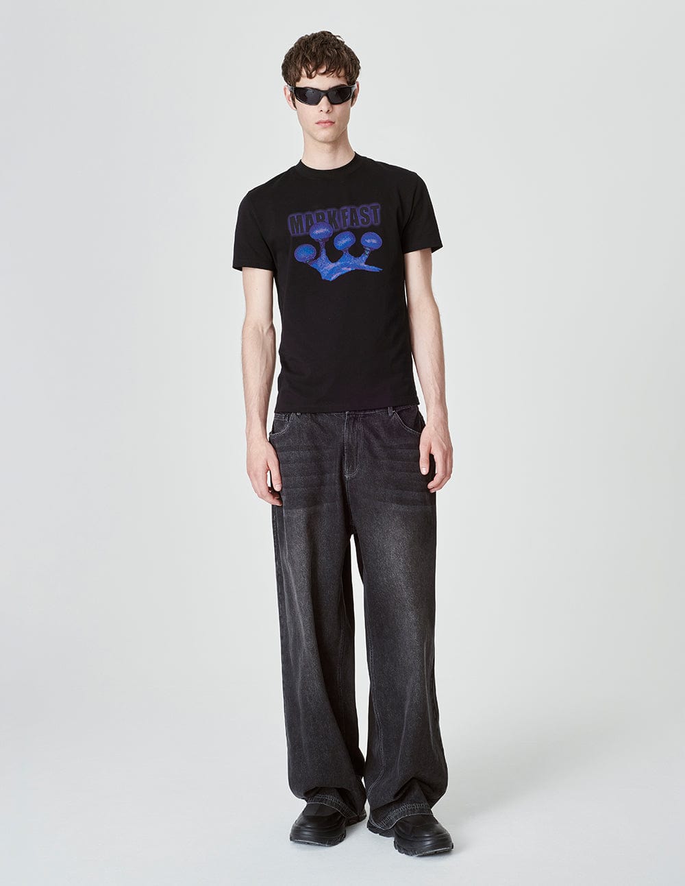 Men's Black Vintage Wash Loose Denim Trousers