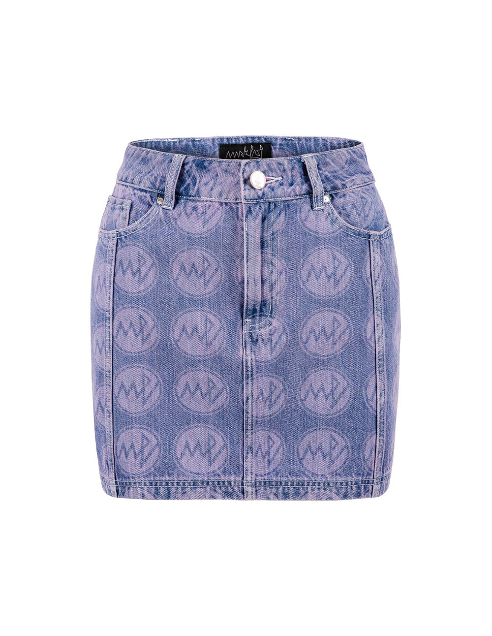 Amethyst-Print Frayed Denim Skirt