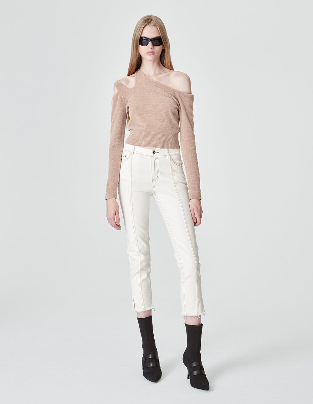 Women's Contrast Thread Slit Washed Jeans