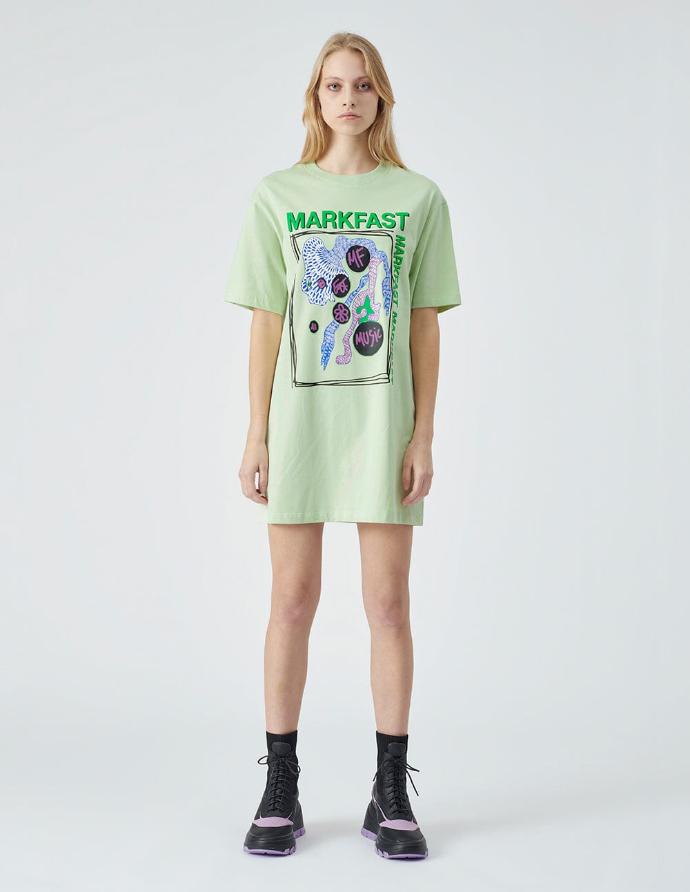 Ladies Light Green Cotton Printed T-Shirt Dress