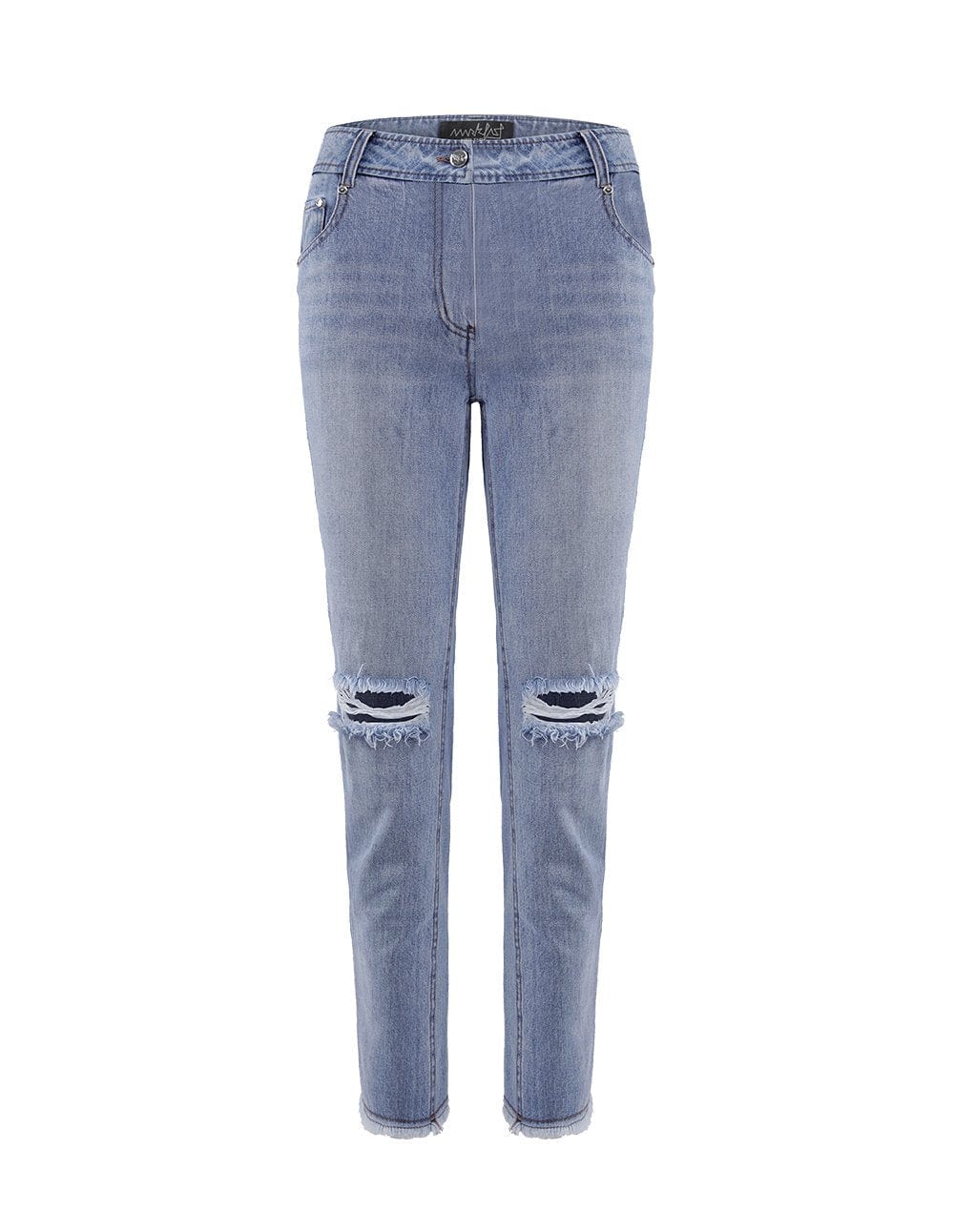 Women Light Blue Washed Denim Vintage Ripped Hole Jeans