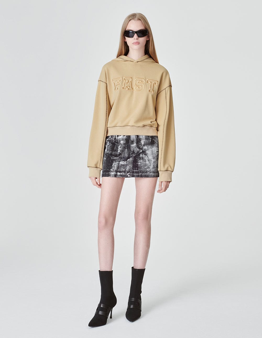 Women's Khaki Logo Embroidered Hooded Sweatshirt