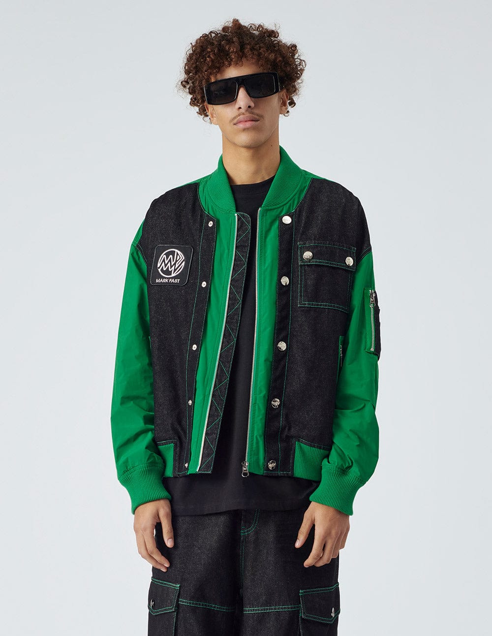 Men's Patchwork Washed Baseball Denim Jacket