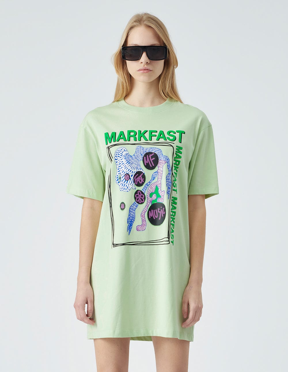 Ladies Light Green Cotton Printed T-Shirt Dress