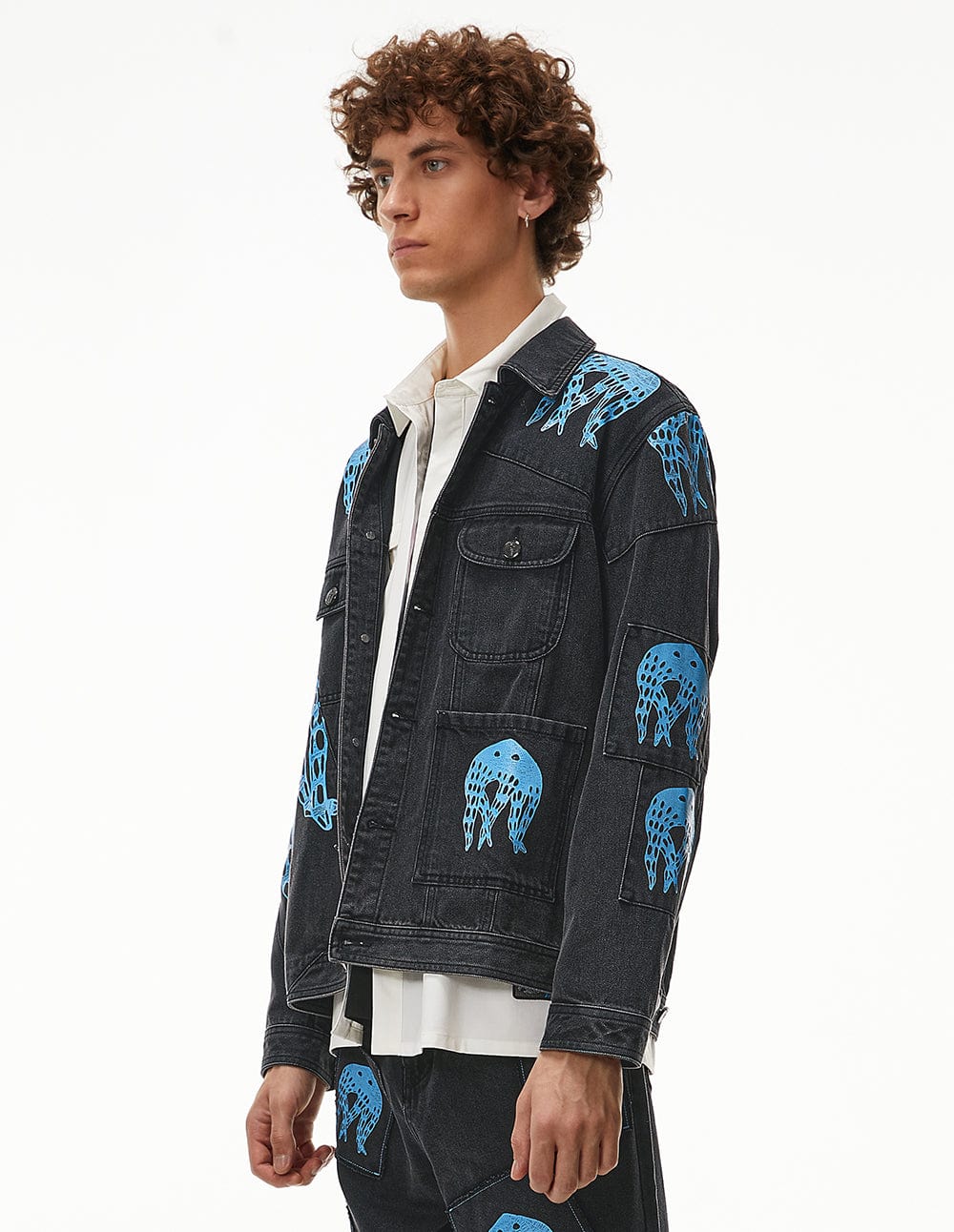 Men Printed Patch Denim Jacket