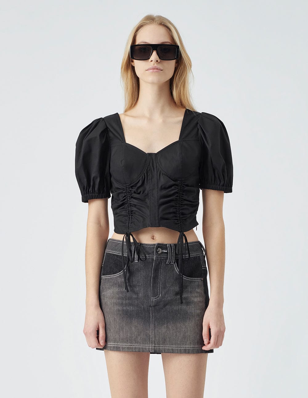 Women's Black Puff Sleeve Ruched Bolero