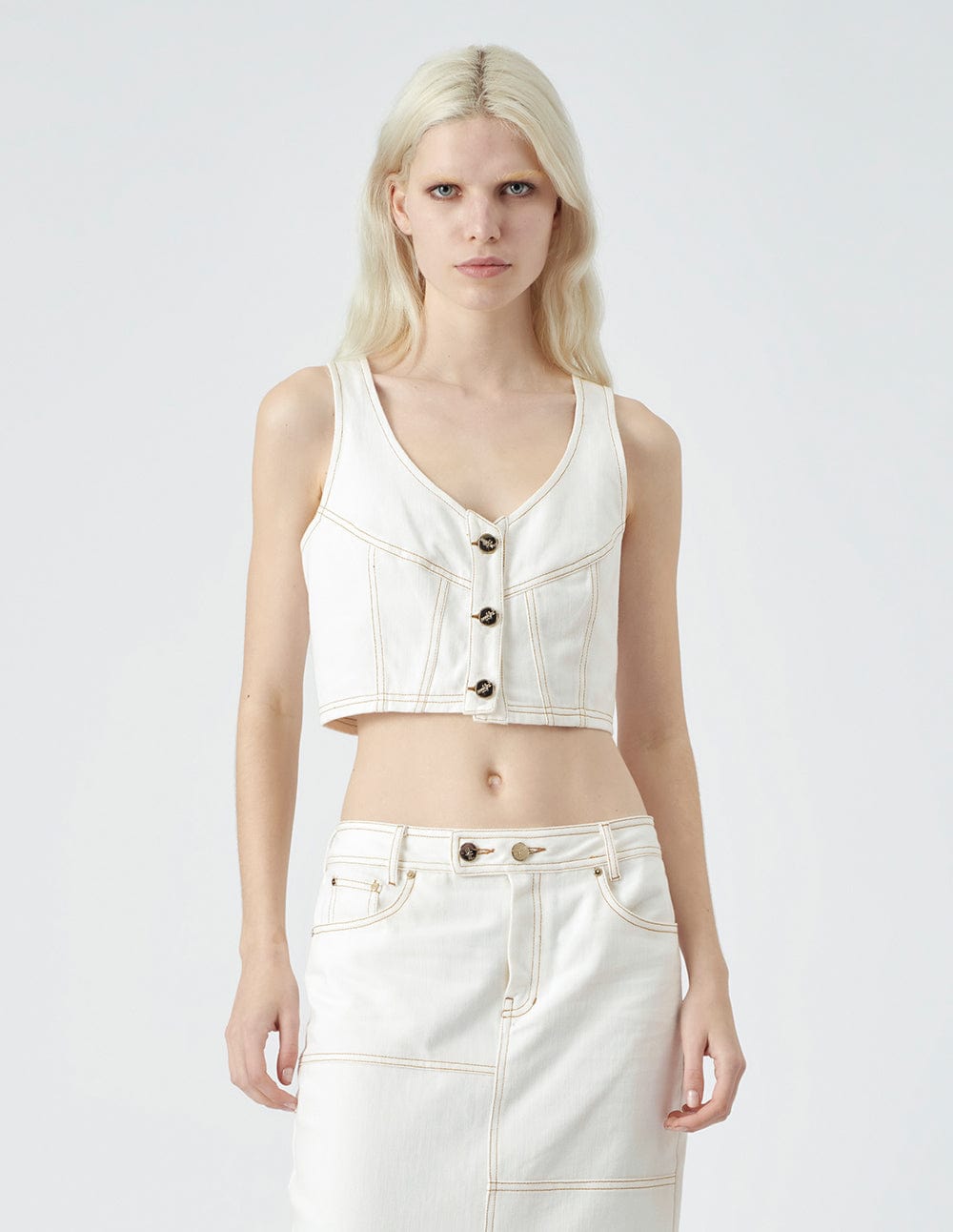 Women's White Washed Denim Vest