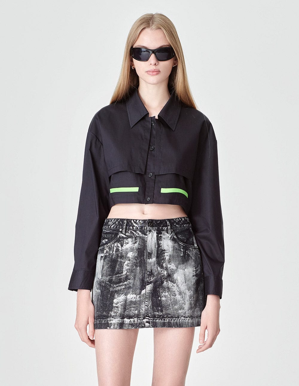 Women's Handpainted Brushed Silver Denim Skirt