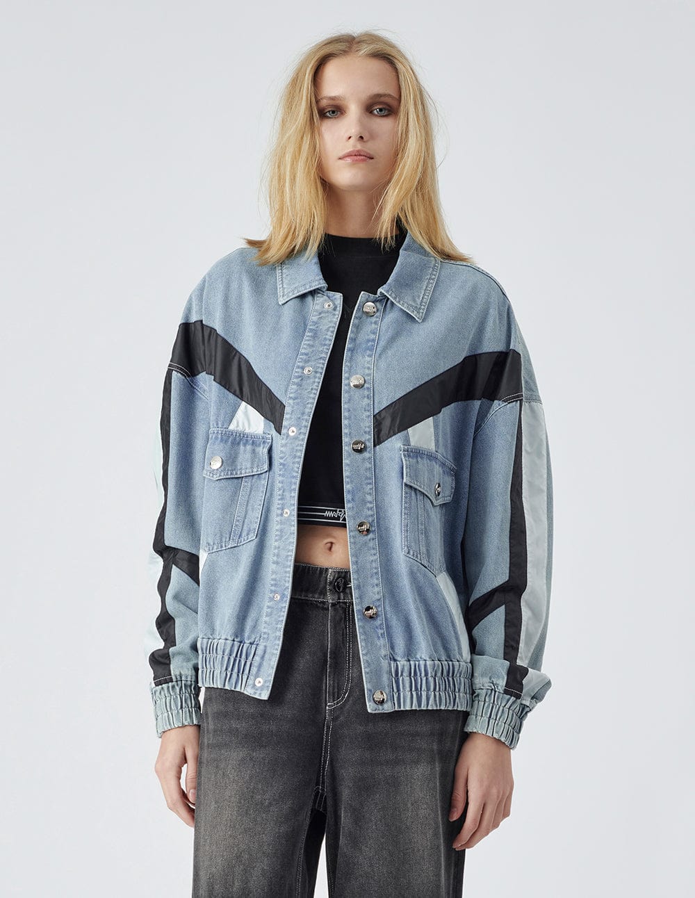 Unisex Colour Block Washed Denim Jacket