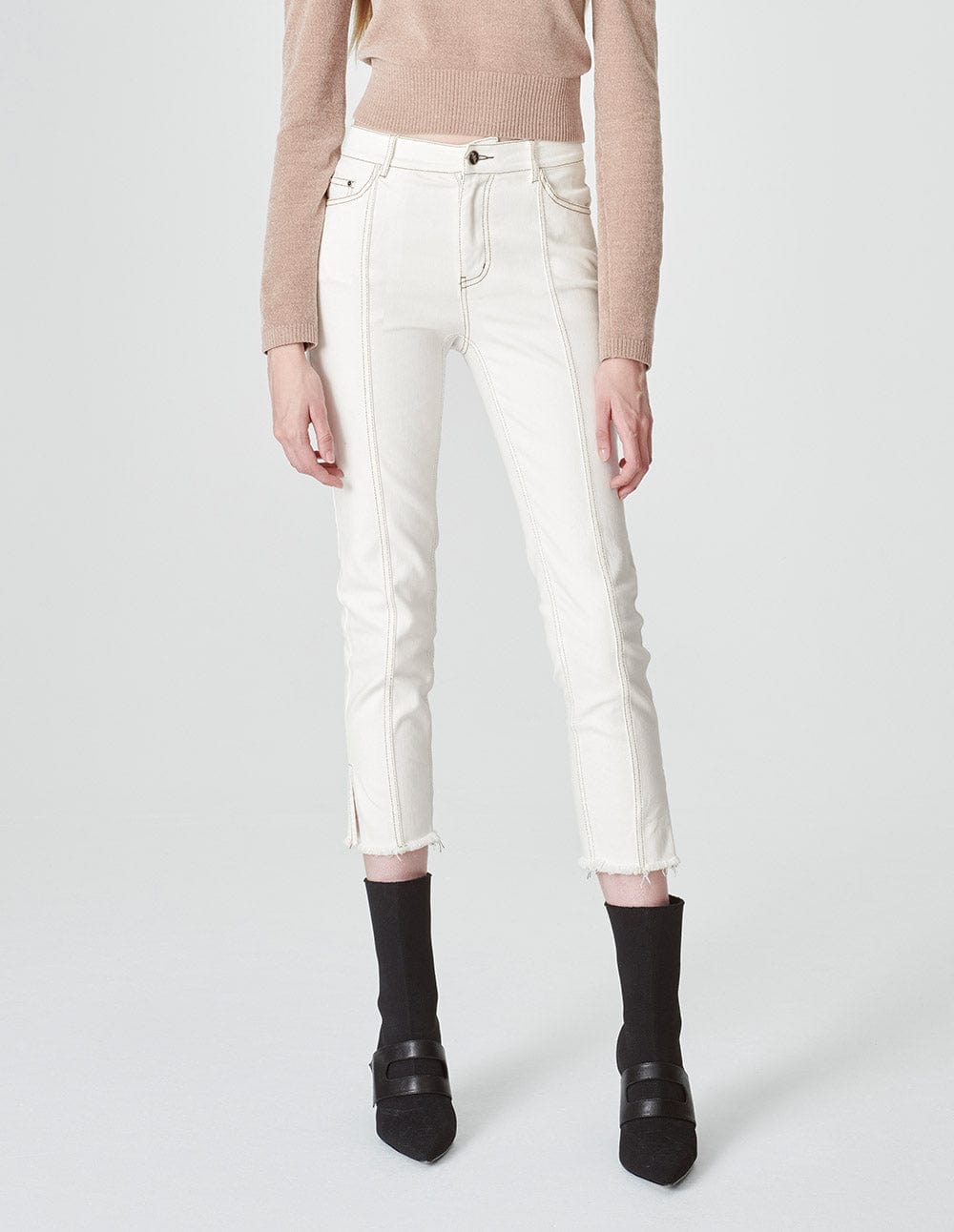 Women's Contrast Thread Slit Washed Jeans