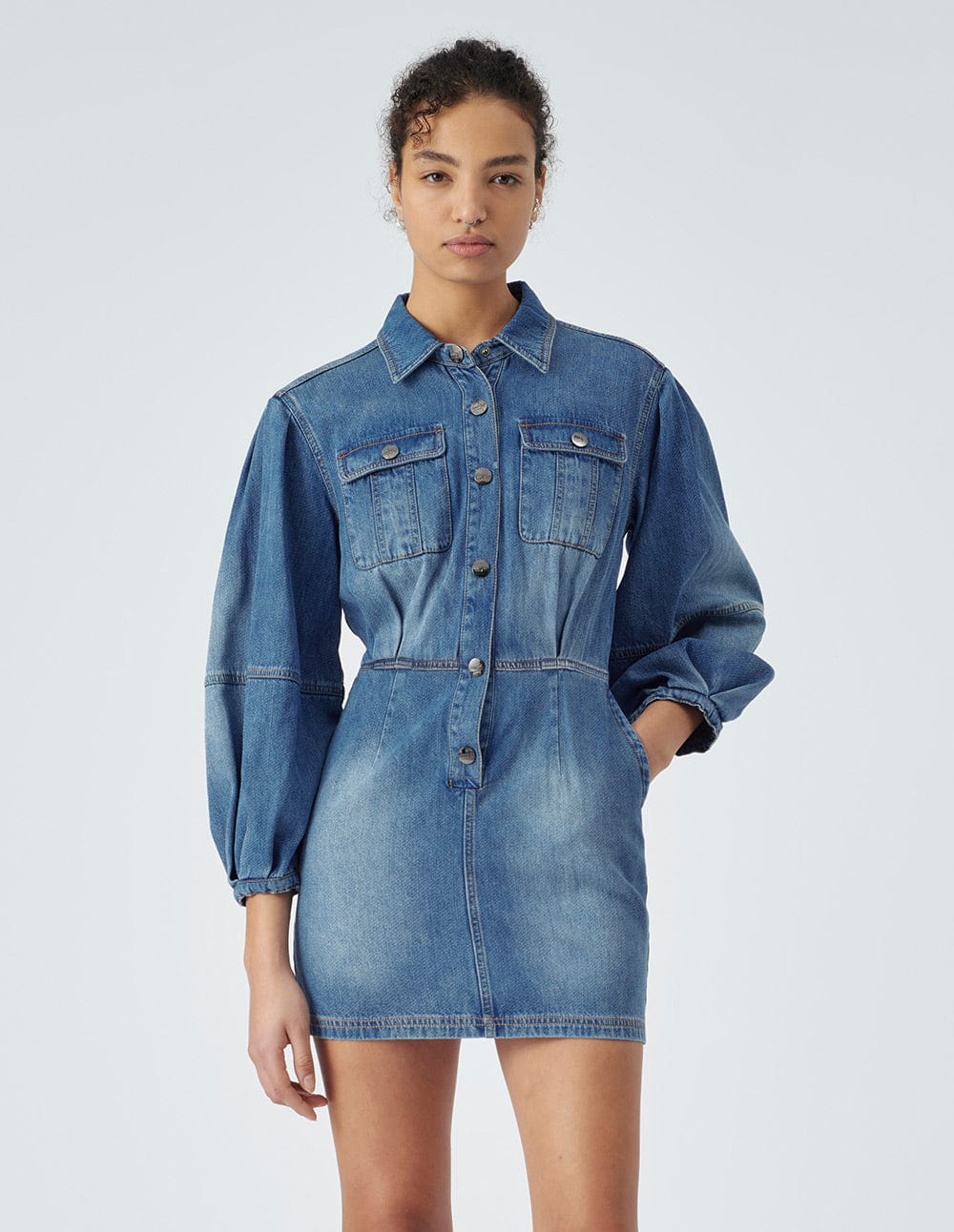 Women's Blue Long Sleeve Denim Dress