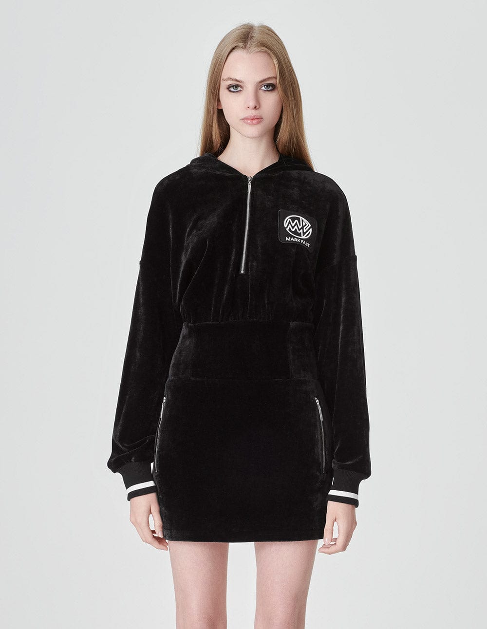 Womens Black Velvet Wrap Hip Dress