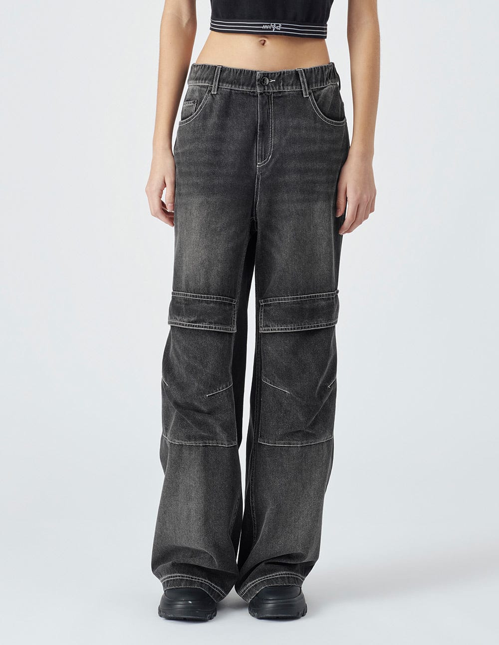 Dark Black Relaxed Denim Trousers