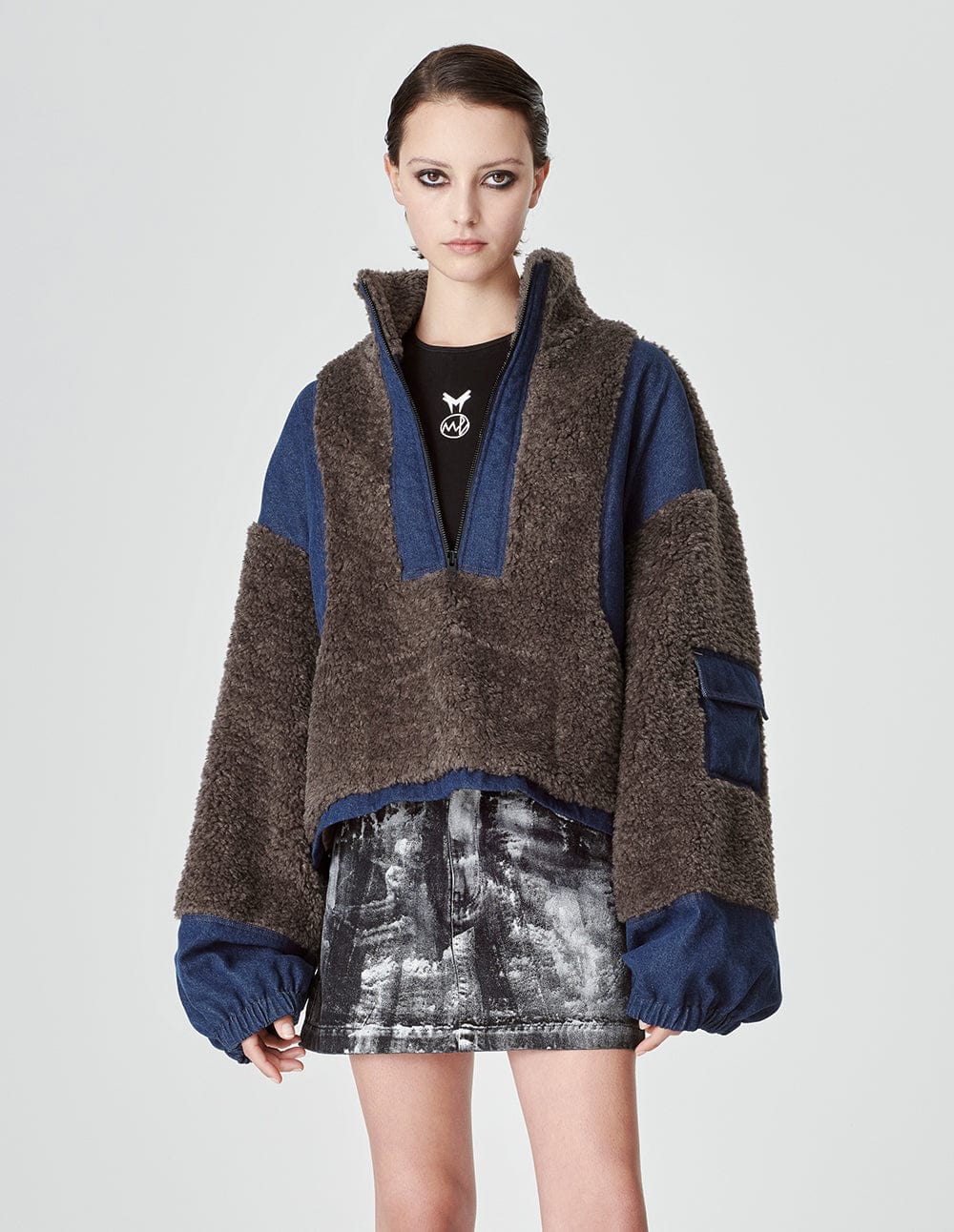 Women's Denim Paneled Faux Fur Jacket