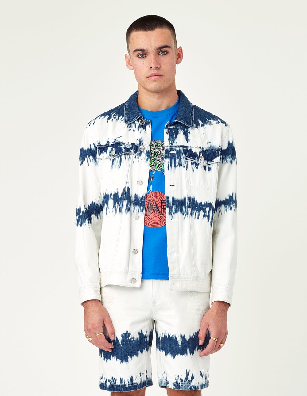 Bleach Tie-Dyed Ripped Denim Shorts