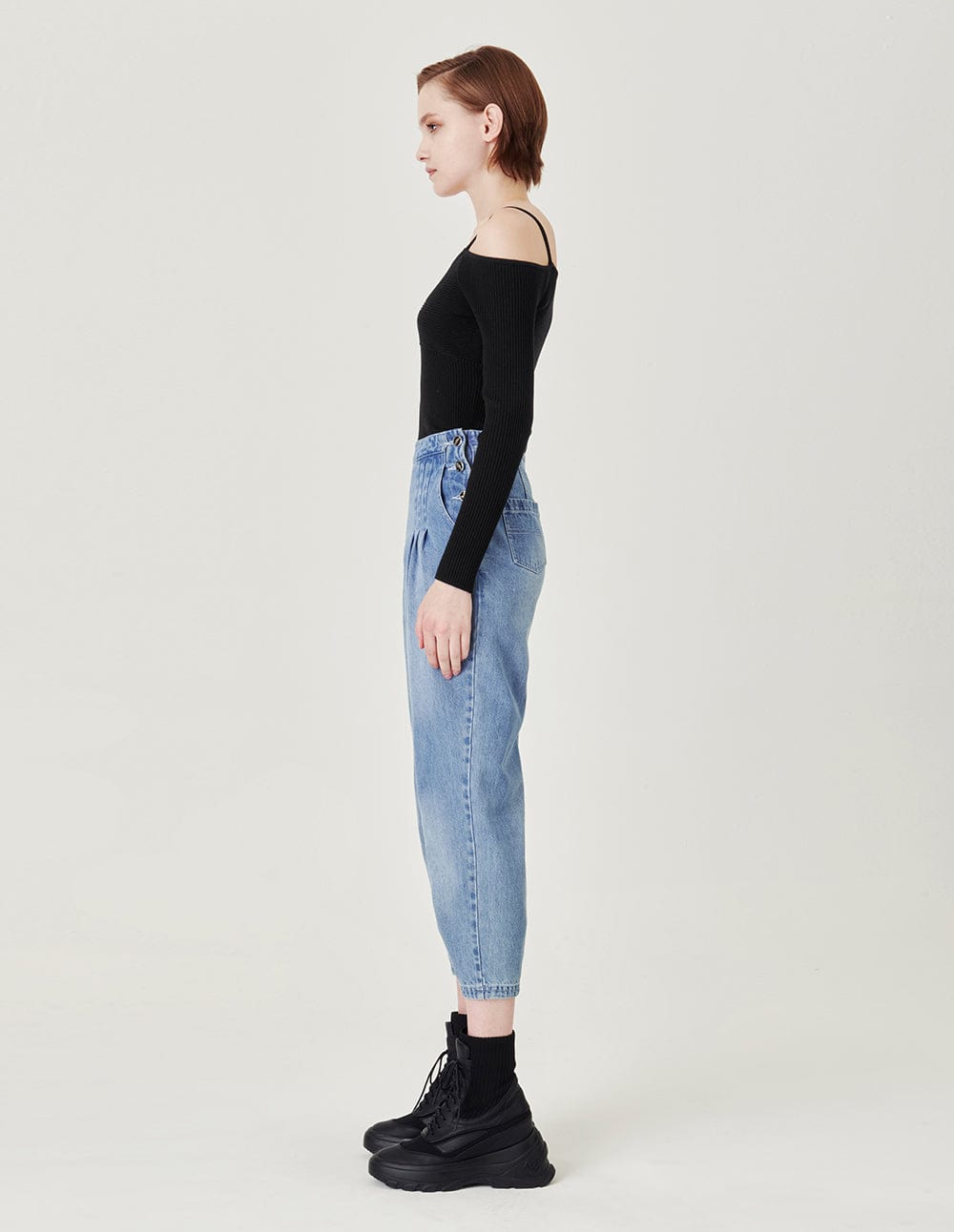 Side Buttonscotton Washed Denim