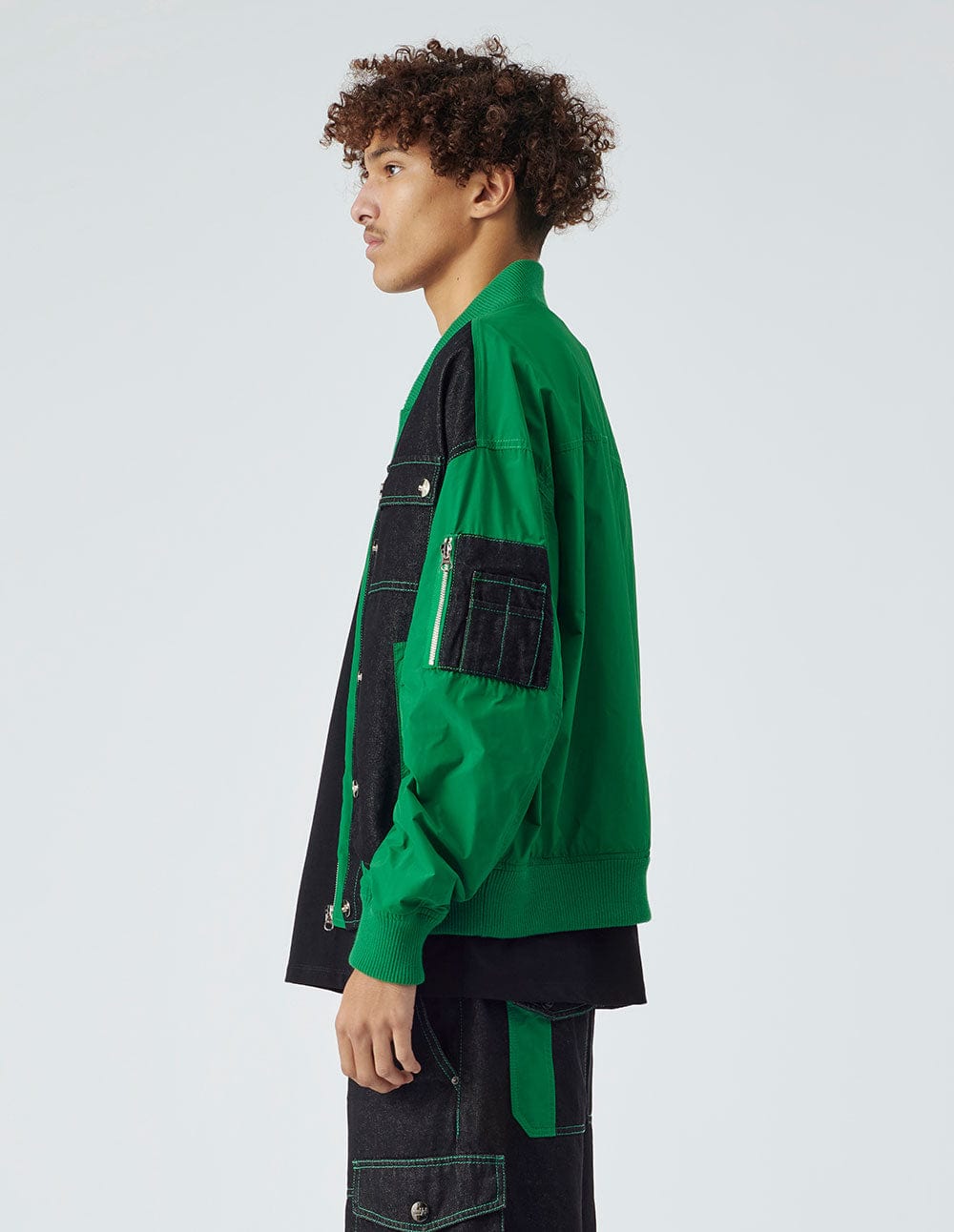 Men's Patchwork Washed Baseball Denim Jacket