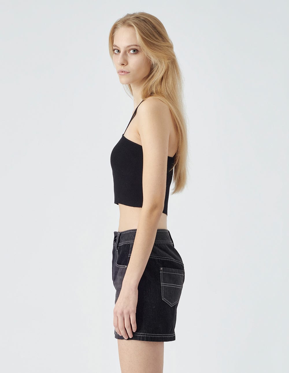 Ladies Patchwork Black Denim Skirt