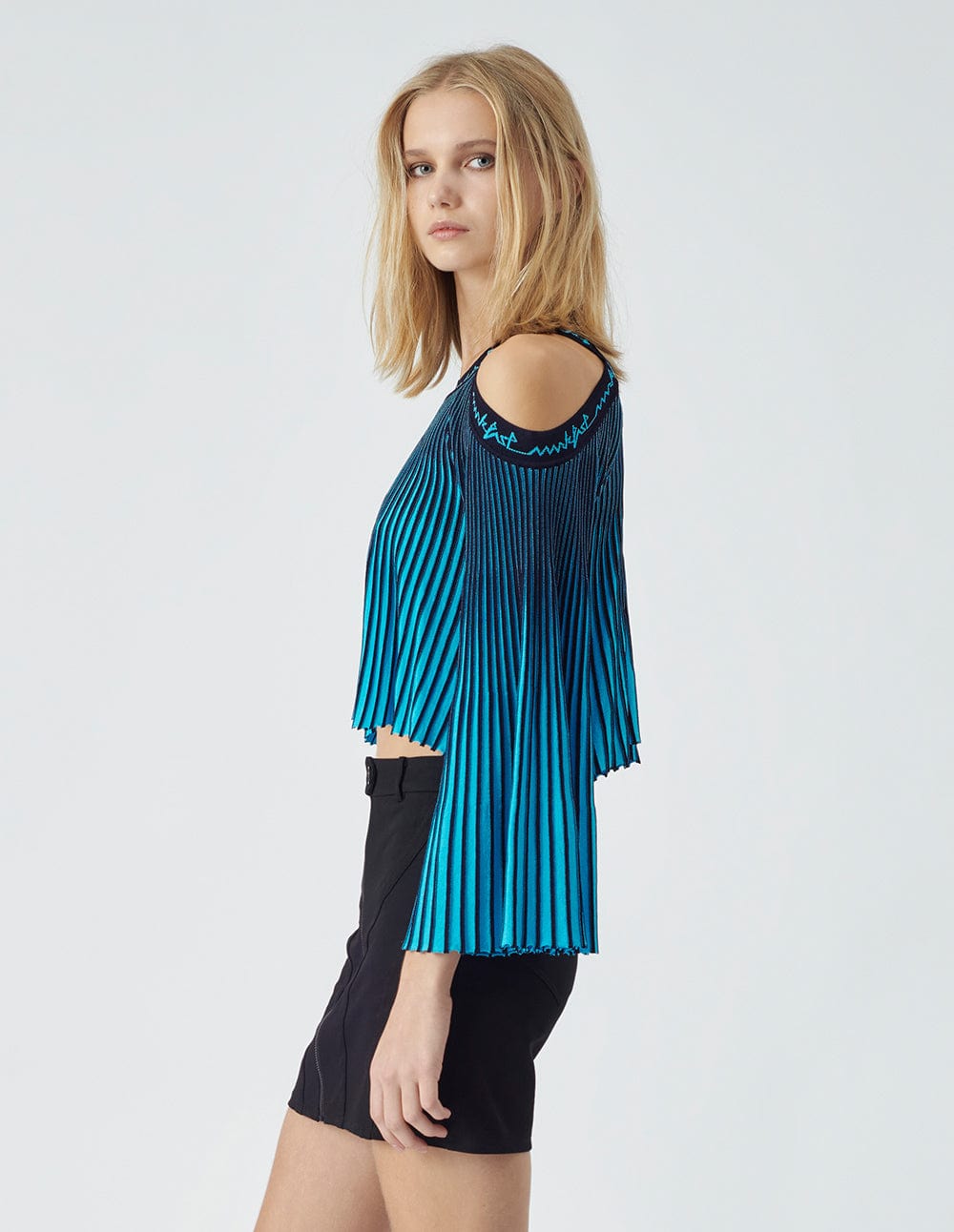 Women's Blue Off-Shoulder Knit Sweater