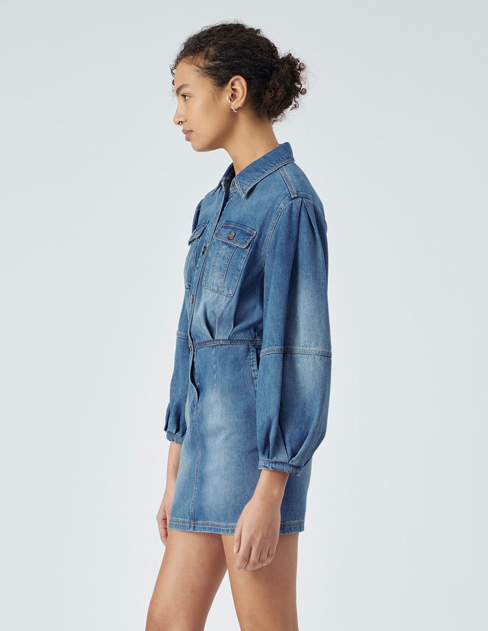 Women's Blue Long Sleeve Denim Dress