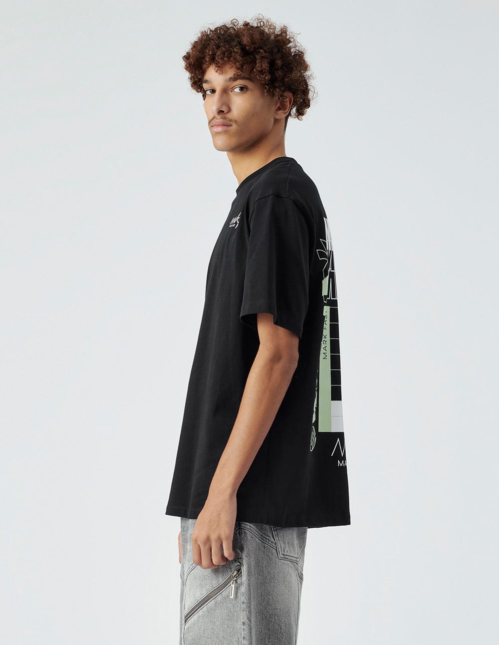 Men's Black Cotton Printed Loose T-Shirt