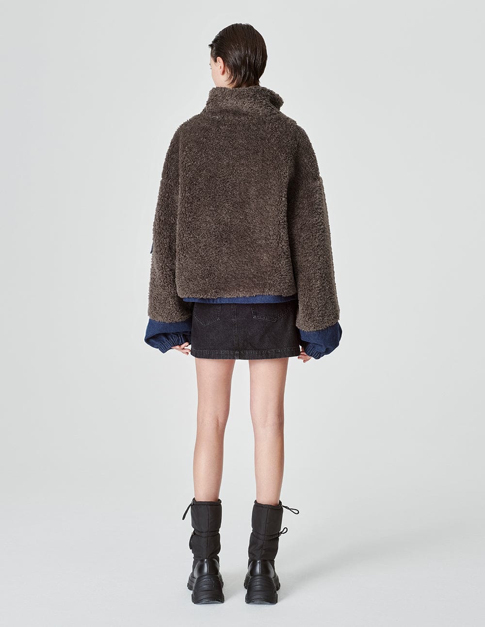 Women's Denim Paneled Faux Fur Jacket