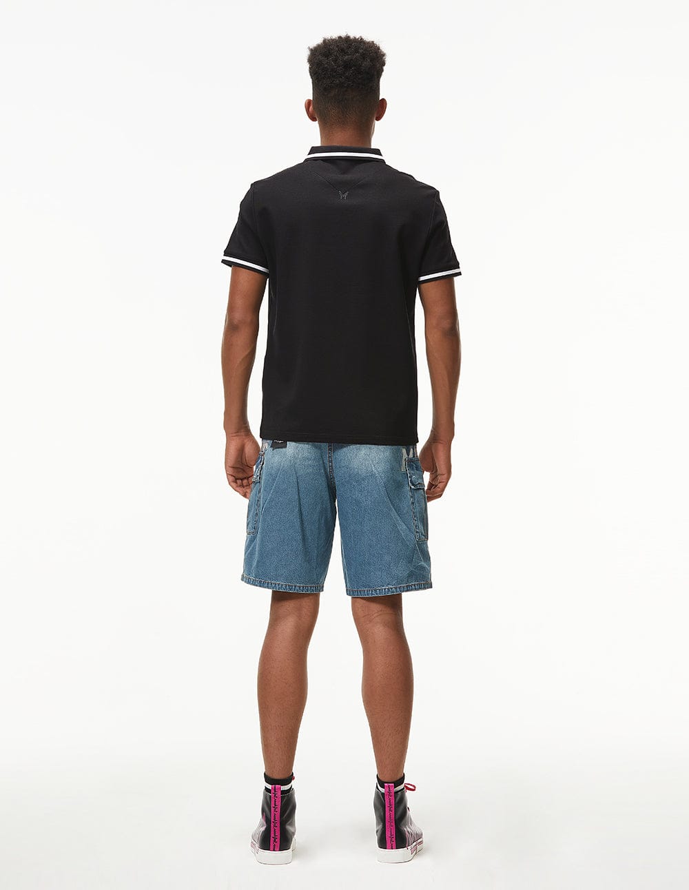 Men Basic Fit Flap Pockets Denim Short With Mf Logo Embroidery