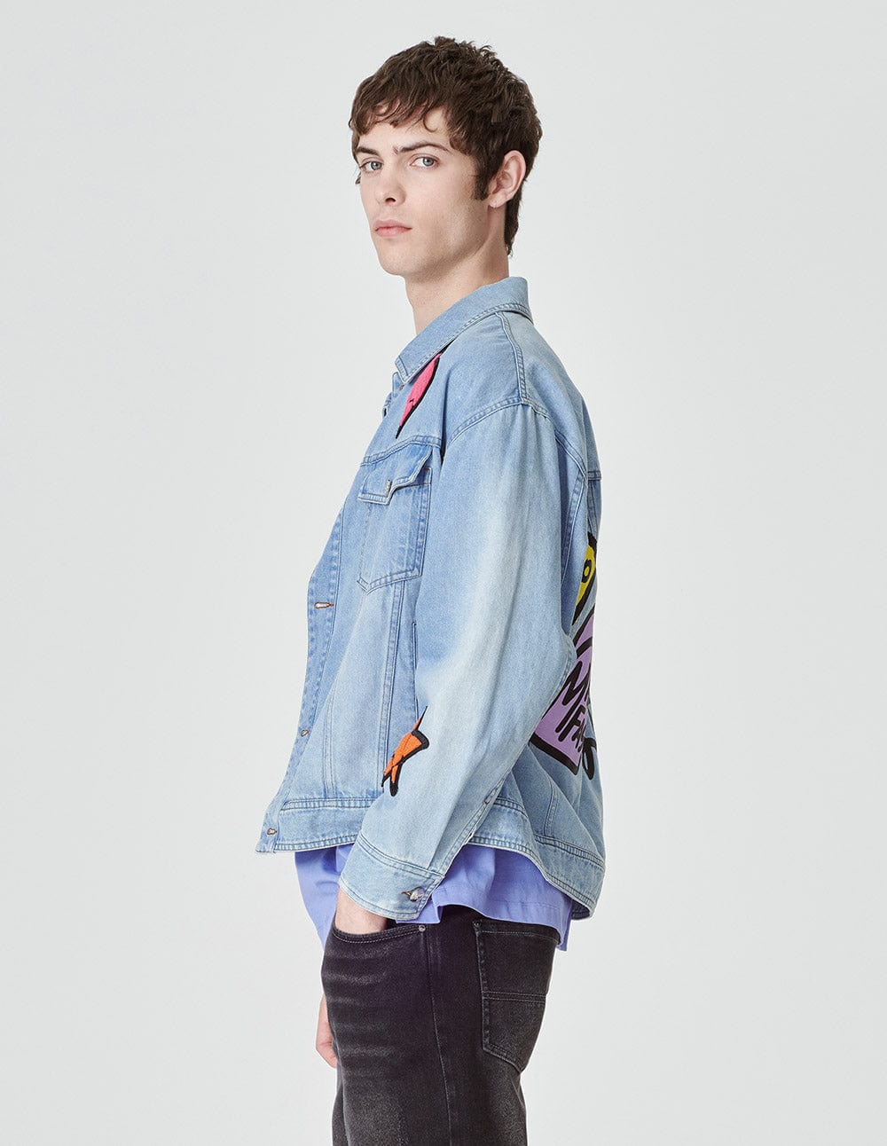 Unisex Printed Washed Denim Jacket