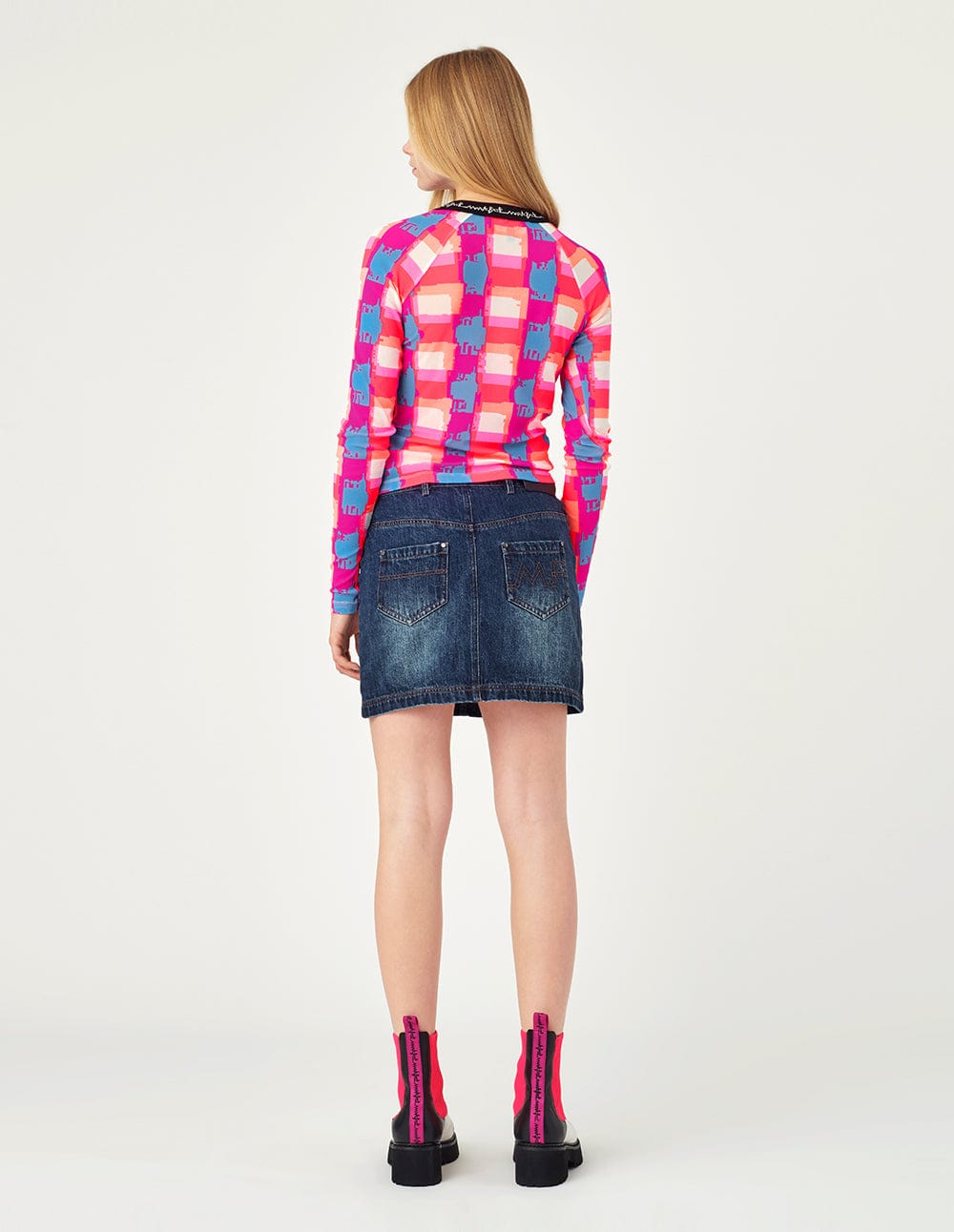 Women Printed And Embroidered Washed Denim Skirt